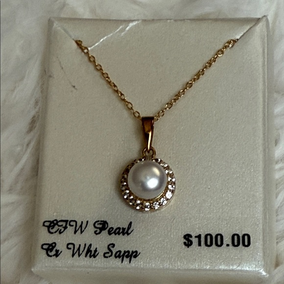 Jewelry - 18k over sterling silver pendant diamond accent and pearl